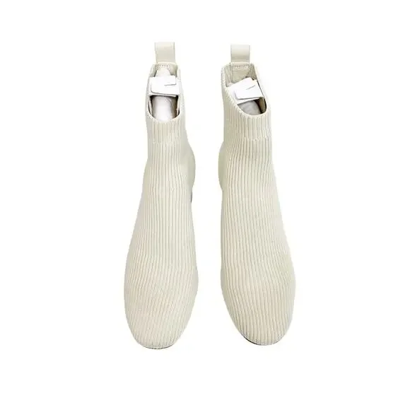 EVERLANE The Day Glove Ribbed Round Toe Pull On Sock Boot in Bone - Picture 2 of 10